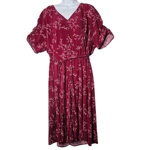 Torrid Burgundy Floral Button Front Midi Dress Plus Size 3 Boho Cottagecore